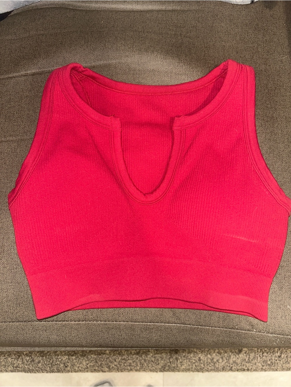 Red Seamless Ribbed Two-Piece Workout Set Crop Top and Leggings